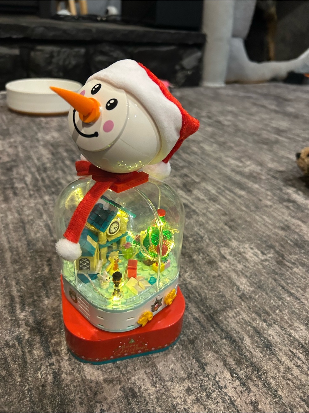 Festive Red Snowman Water Globe Toy with Lights